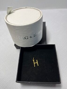 New Hillberg & Berk Gold Twisted Letter H Pendant Charm. Perfect gift.